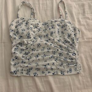 SHEIN White and Blue Floral Camisole